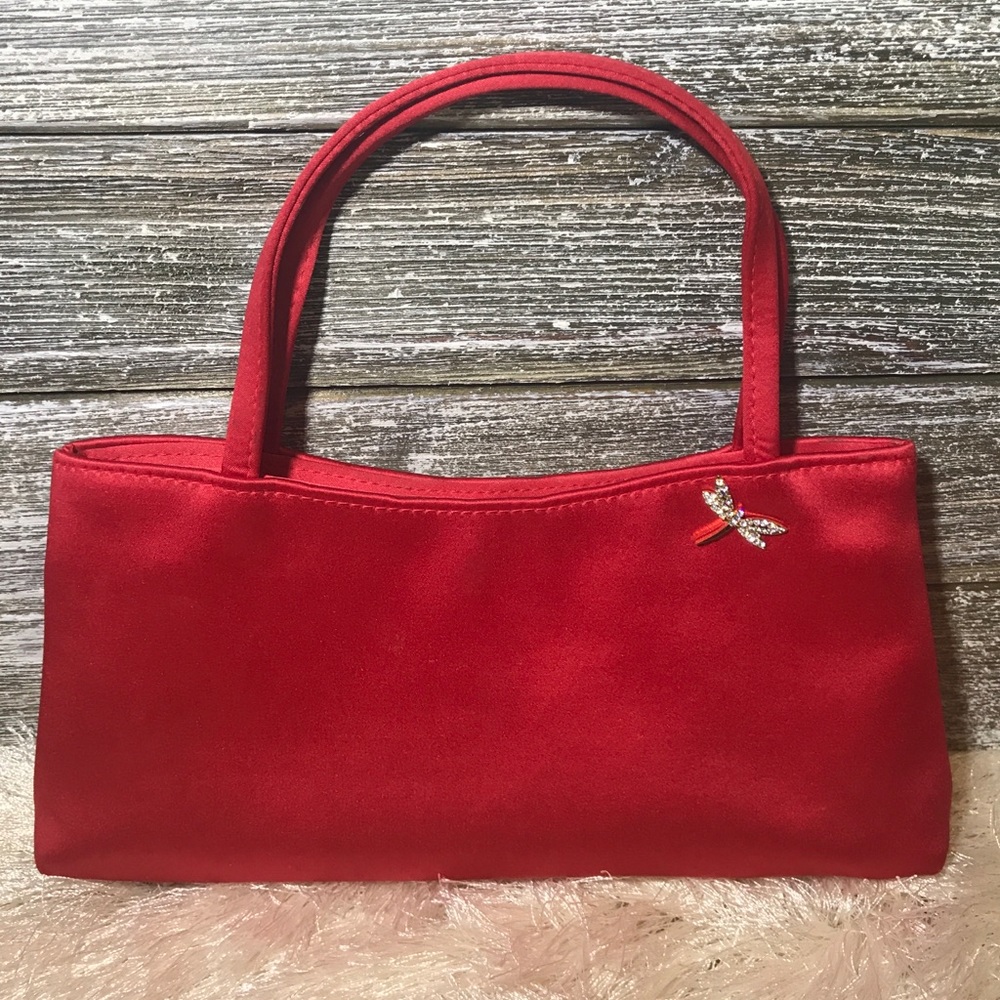 ⭐️ NWT mini BCBG red fabric tote w/ dragonfly